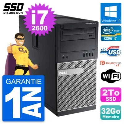 PC Tour Dell OptiPlex 9010 Intel Core i7-2600 RAM 32Go SSD 2To Windows 10 Wifi - Photo 1/4