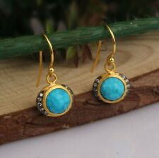 18K Yellow Gold Plated Turquoise Gemstone Dangle Earrings 925 Silver Jewelry