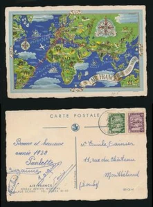 FRENCH INDOCHINA 1937 PPC AIR FRANCE FLIES THE WORLD - Picture 1 of 4