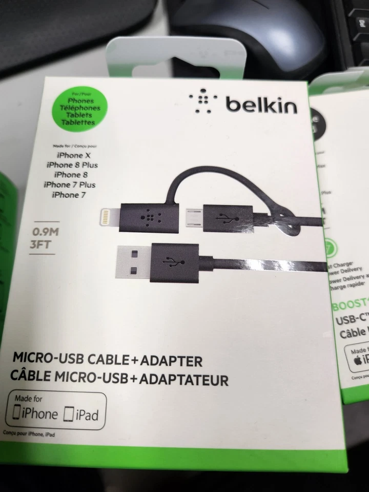New BELKIN 3FT Cable + Adapter for Android & iPhone - Image 1 of 1