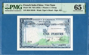 Indochina francesa / Vietnam, 1 piastra, 1954, gema UNC-PMG65EPQ, P105 - Imagen 1 de 2