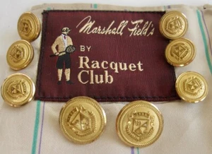 Marshall Fields Racquet Club Gold Buttons 8-Pc Set Blazer Replacement Waterbury - Picture 1 of 6