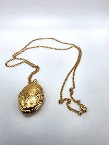 Vtg. Avon Etched Double Locket Necklace, Gold Tone, 30" - Picture 1 of 8