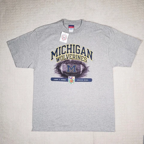 Vintage Michigan Wolverines Shirt Mens XL Gray Champion 2000 Orange Bowl Brady Cover