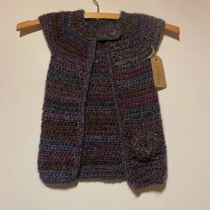 Wool Child Sleeveless Sweater Cardigan Size S Purple Brown Blue. Hand Wash - Picture 1 of 6