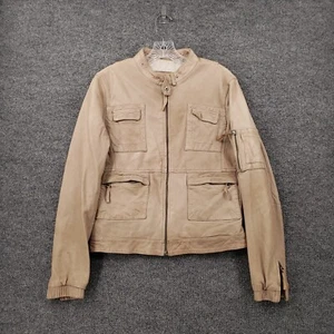 Massimo Dutti Jacket Womens M Medium Brown Full Zip Leather Pockets Moto Biker - Picture 1 of 15