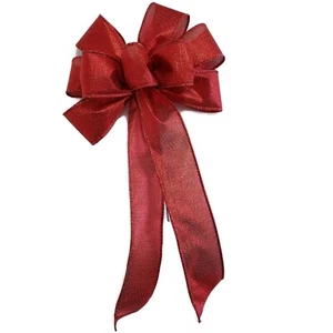 Small 5-6" Hand Made Metallic Red Wired Christmas Bow - Wreath - Picture 1 of 4