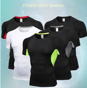 Men's Short Sleeve T-shirt Sports Compression Tight Fitness Base Layer Gym Top - Picture 1 of 13
