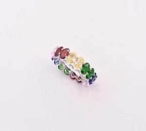 6mm Oval Shaped Rainbow Colorful Eternity Ring Real Sterling Silver 925 - Picture 1 of 5