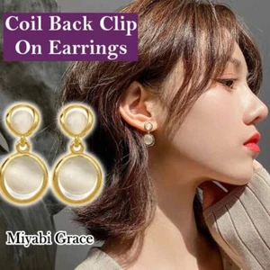 Clip On Earrings Invisible Gold Beige Crystal Round Coil Silicon Pad Earrings - Picture 1 of 19