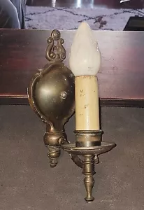 Antique Ornate Brass Single Candelabra Wall Sconce W/Pull Cord On/Off Switch - Picture 1 of 9