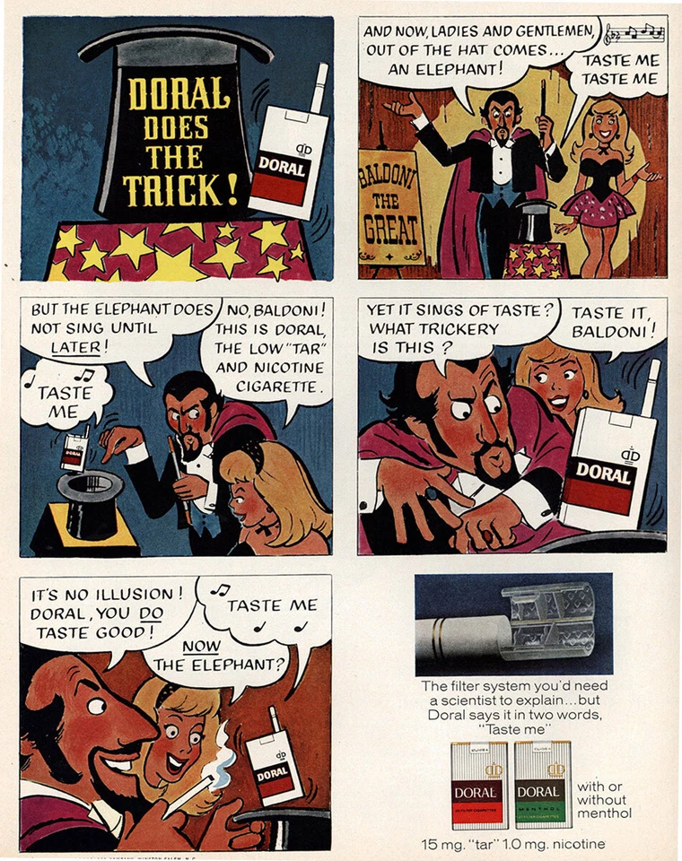 Doral Cigarettes: Does the Trick 1971 anuncio impreso vintage Foto 1 de 1