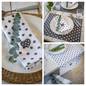 Retreat Home Eco Cotton Polka Dot Placemats, Napkins, Table Runner - Picture 1 of 4