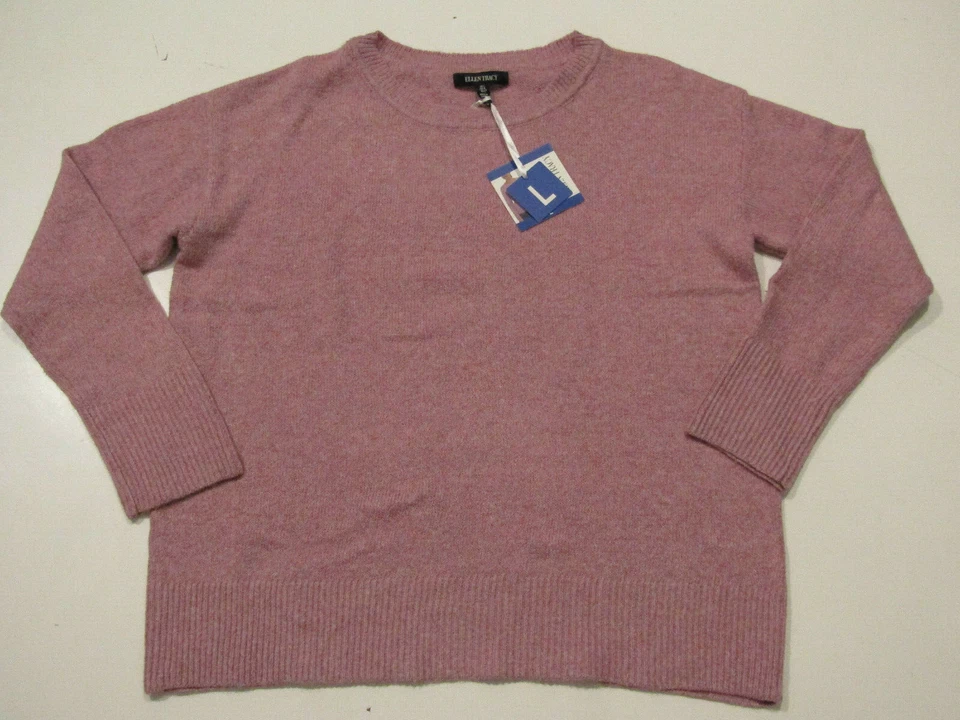 Ellen Tracy Womens Sweater Mulberry Tight Knit Crew Neck Long Sleeve Sz L