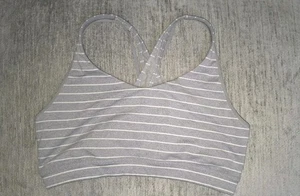 ATHLETA Stripe Transcendence Bra Sports Running Yoga | Grey Heather Large - Picture 1 of 3