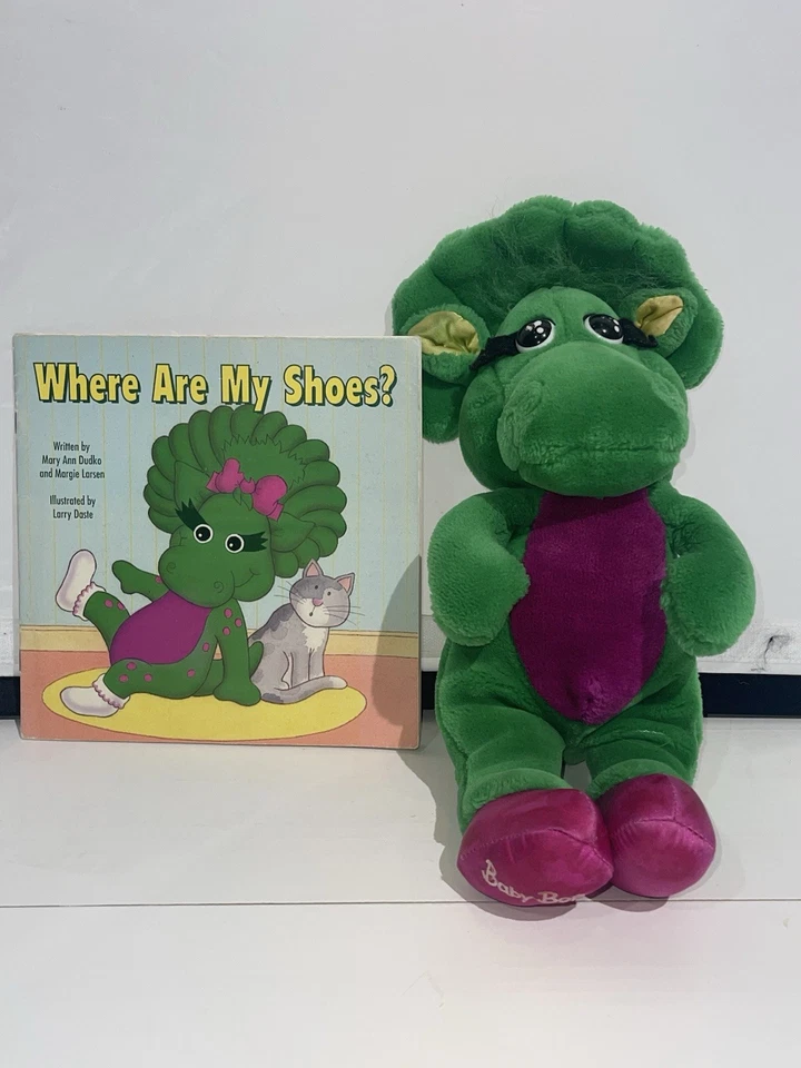 Vintage Y2K 90s Barney Purple Dino Baby Bop Plush And Book Stufffef Animal - Image 1 of 4