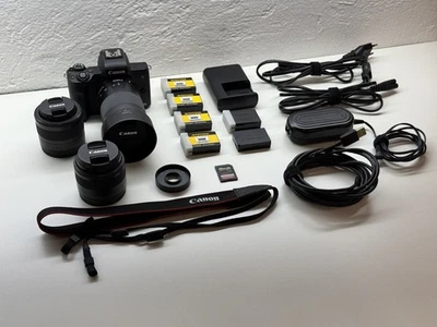 Canon EOS M50 mit 3 Objektiven (15-45mm, 28mm Macro, 55-200mm) & Zubehörpaket - Bild 1 von 4