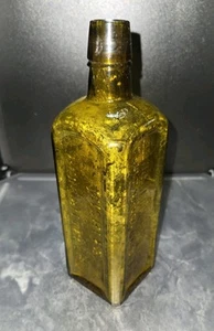 BONITA BOTELLA AMARGOS HIERBA MISHLER COLOR ÁMBAR DORADO ERA DE 1870 RARA - Imagen 1 de 9