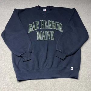 Vintage 90s Bar Harbor Maine Crew Neck Sweatshirt XL Russell Athletic Navy Blue - Picture 1 of 8