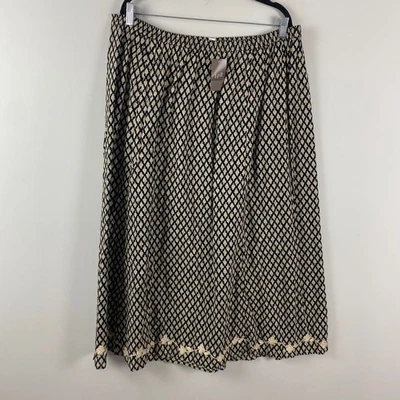 Falda J. Jill Pure Jill Bordada a Mano Talla XL Negra Estampación Algodón Maxi Foto 1 de 4