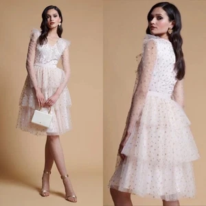 Rachel Parcell Damen M Kleid Glitzer Sterne Tüll Langarm Stufen Rüschen NEU - Bild 1 von 7