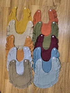 Muslin Baby Feeding Drool Bibs With Ruffle Trim Set of 12 Girls Multicolor NEW! - Picture 1 of 3