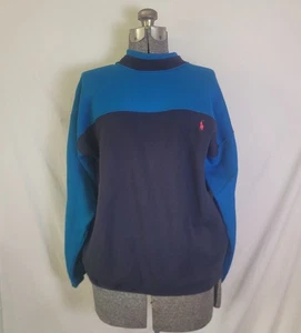Vintage 80s 90s Polo Ralph Lauren Color Block Blue Black Crewneck Sweatshirt XL - Picture 1 of 9