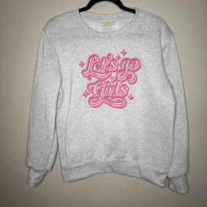 Bobbie Brooks Pullover Sweatshirt gray and Pink Sz Medium “let’s go girls “ - Picture 1 of 8