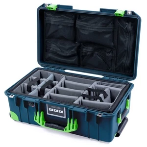 Pelican x ColorCase 1535 Air - Deep Pacific with Lime Green, Latches & Trolley - Picture 1 of 20