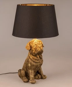 Tischlampe, Leuchte Bulldogge , Hund sitzend H. 52cm antik gold schwarz Formano - Bild 1 von 2