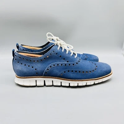 Cole Haan Shoes Mens 8.5 Blue Suede ZerØGrand Wingtip Oxford Perforated Lace Up - Image 1 of 4