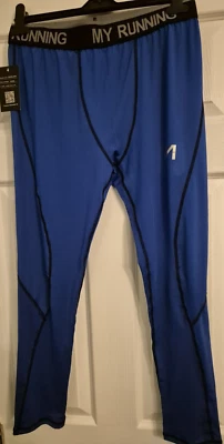 Mens Compression Base Layer Pants/Leggings Cycling Running Gym Blue Size XL New - Image 1 of 4