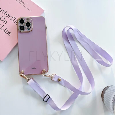 For iPhone Samsung Huawei Crossbody Fashion Plating Phone Case Cover Women Girls - Image 1 of 4