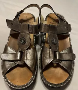 Sandali donna FINN COMFORT Adana peltro pelle metallizzata cinturino zeppa 7,5 US - Foto 1 di 11
