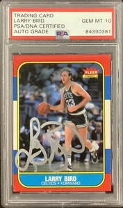 Larry Bird Signed 1986 Fleer #9 Basketball Card HOF PSA/DNA Silver Auto Gem MT10 - Picture 1 of 2