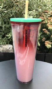 Starbucks Summer 2020 Red & White Clear Cold Cup Tumbler With Green Lid & Straw - Picture 1 of 3