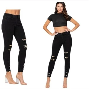 Nuevos Jeans Judy Azul Parche Leopardo Ajustados Negros Talla 31 - Imagen 1 de 12