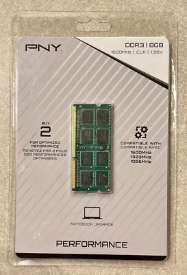 PNY 8GB DDR3 1600MHz PC3 12800S SODIMM Laptop RAM Memory MN8GSD31600LV - Image 1 of 2