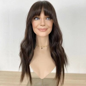 13x6 Lace Front Wig with Bangs Virgin Human Hair Wigs Natural Brown Color #2 - Picture 1 of 9