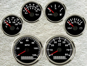 6 Gauge Set With Sender Gps 120mph Speedo Tachometer Fuel Temp Volt Oil Pressure - Picture 1 of 8