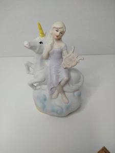 Vtg Unicorn With Girl And Harp Musicical Figurine "The Impossible Dream" - Bild 1 von 6