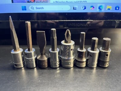 8 Snap-on / Mac SAE Hex Driver Sockets, Screwdriver Bits (FREE Shipping) - Image 1 of 2