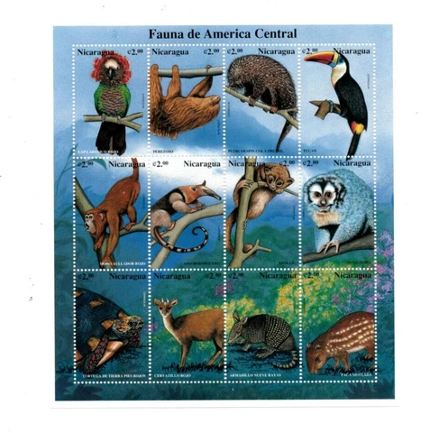 Nicaragua 1999 - Animals - Sheet of 12 stamps - Scott #2205 - MNH Cover