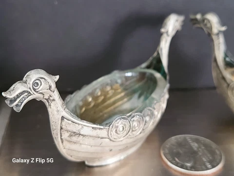 PAIR OF NORWEGIAN 830S SALT CELLARS  VIKING SHIP FORM Cover