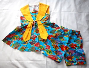Chocolate Soup Blue Fish Print Sailor Collar Dress & Shorts size 4T - Picture 1 of 5