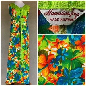 Ladies Vintage 1960s Hawaiian Tiki Maxi Dress Sz S