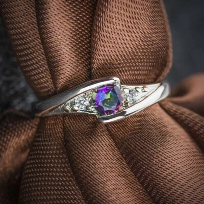 925 Sterling Silver Rainbow Mystical Fire Topaz Wedding Engagement Ring Size 9 — 第 1/4 张图片
