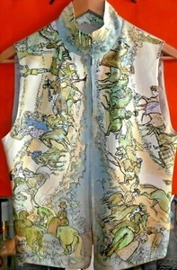 Gilet HERMES "LES AMAZONES II" par Dumas / Rare Vintage Silk Jacket Vest Hermes - Picture 1 of 12