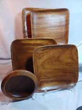 Wooden Tray Set of Four 10" W/ One Bowl Hand Carved