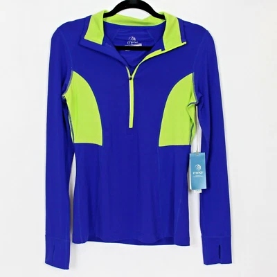 New Womens Small Fitness Workout Shirt Bright Blue/Yellow Long Sleeve Biking - Image 1 of 4